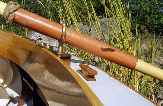 Oarlocks, leathered oars with a turks head knot