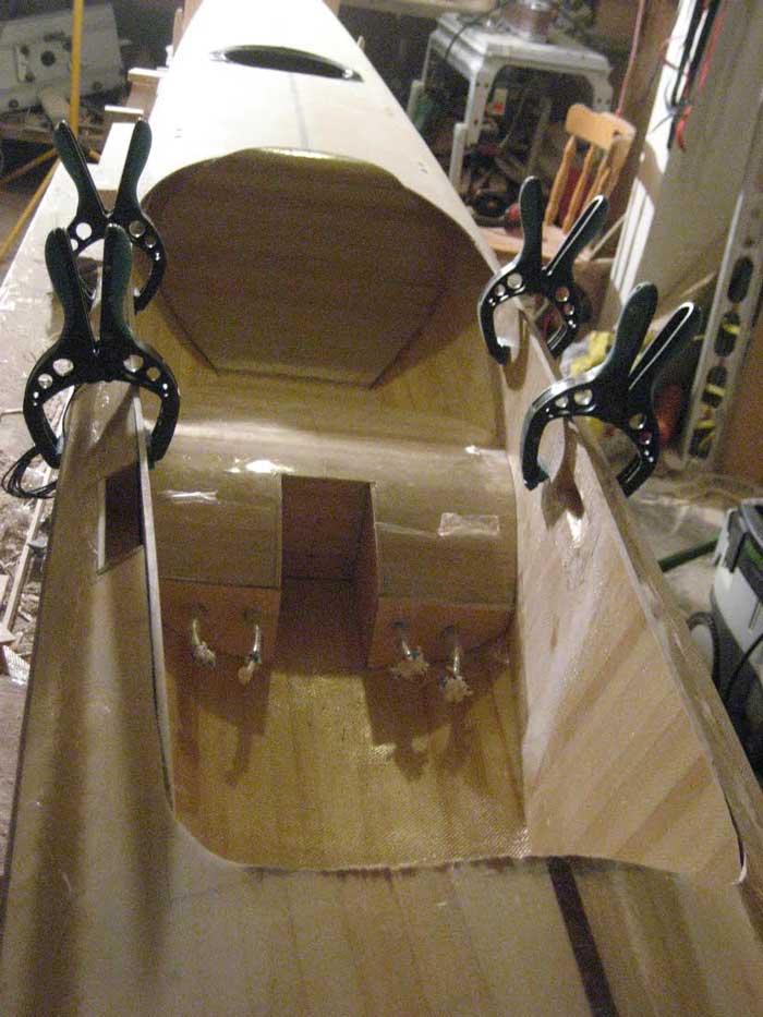 Wood strip surfski cockpit