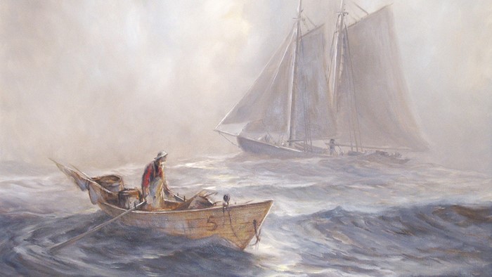 An unknown artists depiction of bank fishing