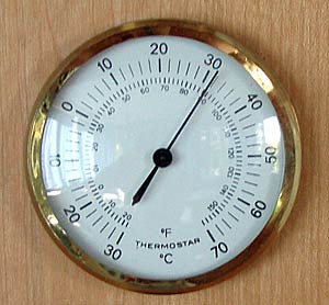 temometern i arbetsrummet visar 32 grader