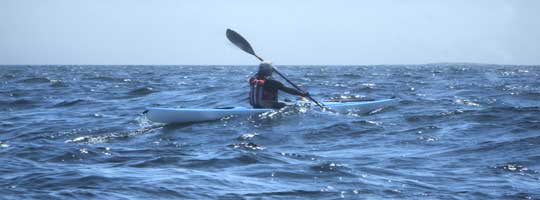 Jonathan in his blue Njord off the New Hampshire coast