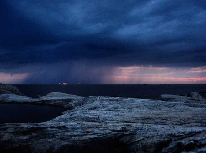 Thunderstorm at night at island Tornö